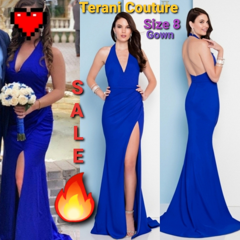 Terani Couture💙Royal Blue Sexy Halter Gown w/Slit